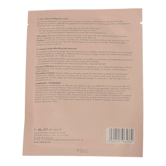 New Rodial Pink Diamond Lifting Face Mask Single - Picture 2 of 2